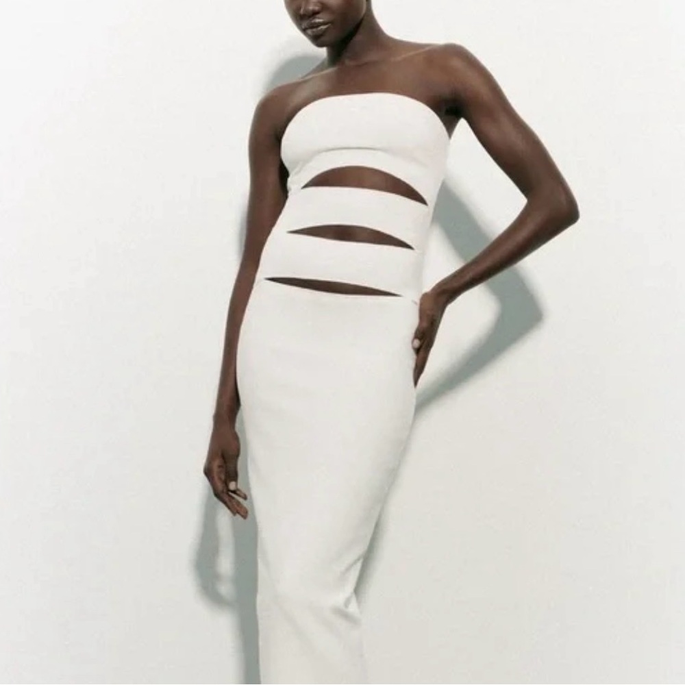 Zara White Dress with Cut-Out Design